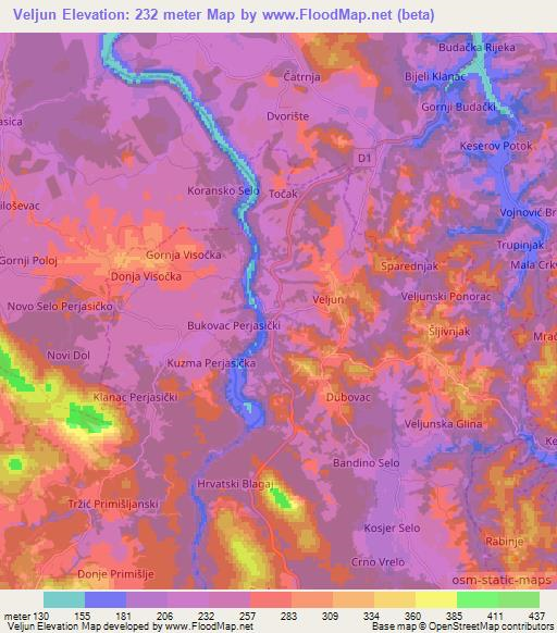 Veljun,Croatia Elevation Map