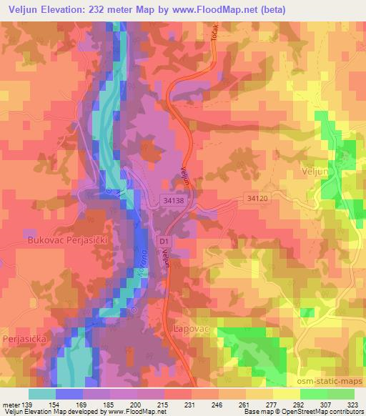 Veljun,Croatia Elevation Map