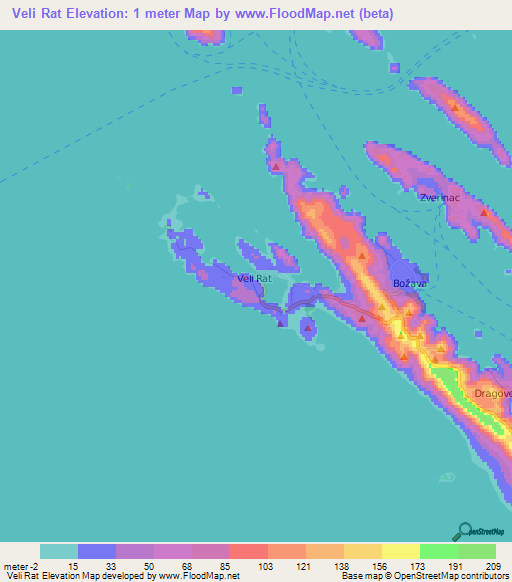 Veli Rat,Croatia Elevation Map