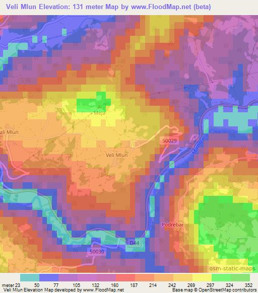 Veli Mlun,Croatia Elevation Map