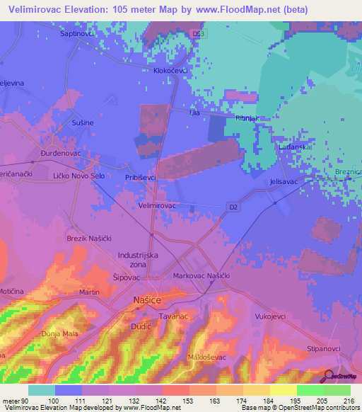 Velimirovac,Croatia Elevation Map