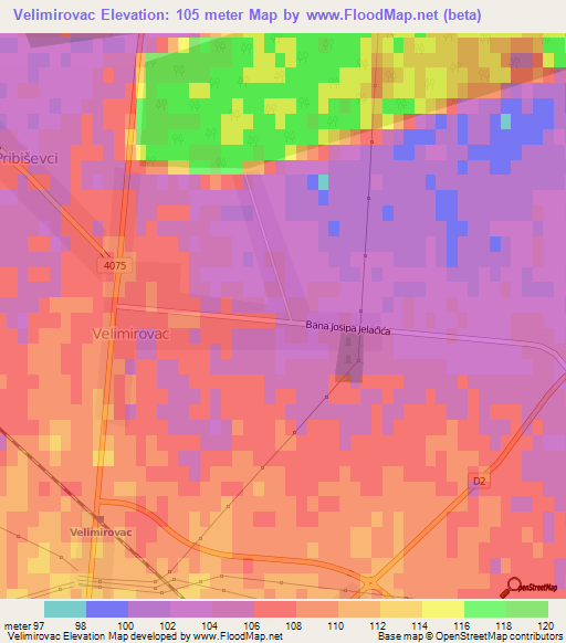 Velimirovac,Croatia Elevation Map