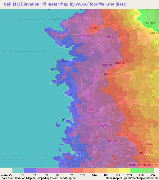 Veli Maj,Croatia Elevation Map