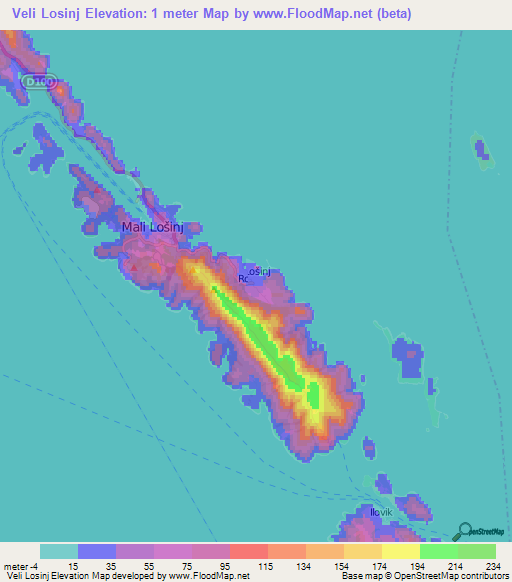 Veli Losinj,Croatia Elevation Map