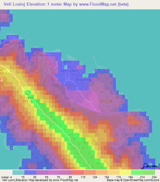 Veli Losinj,Croatia Elevation Map