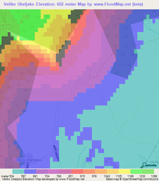 Veliko Ubeljsko,Slovenia Elevation Map