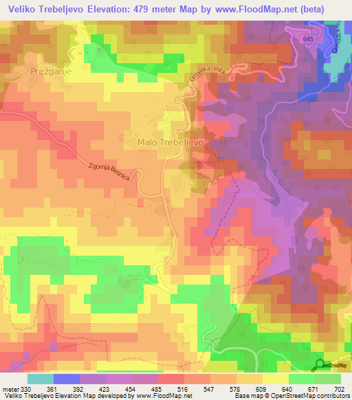 Veliko Trebeljevo,Slovenia Elevation Map