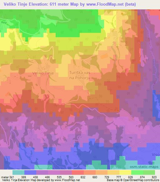 Veliko Tinje,Slovenia Elevation Map