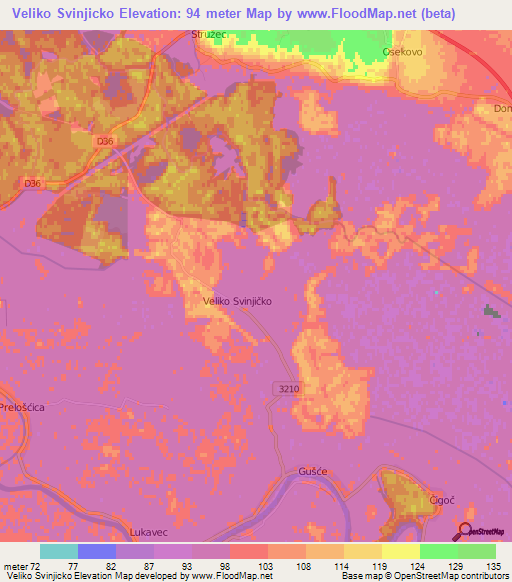 Veliko Svinjicko,Croatia Elevation Map