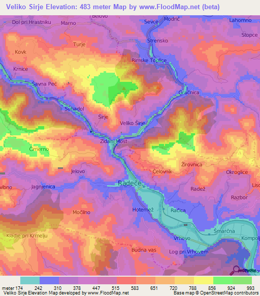 Veliko Sirje,Slovenia Elevation Map