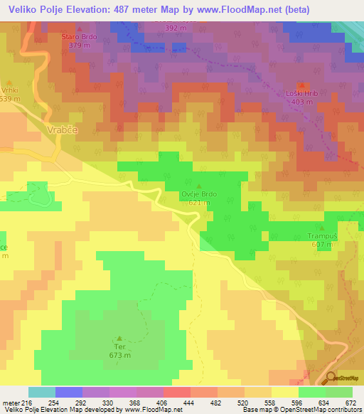 Veliko Polje,Slovenia Elevation Map