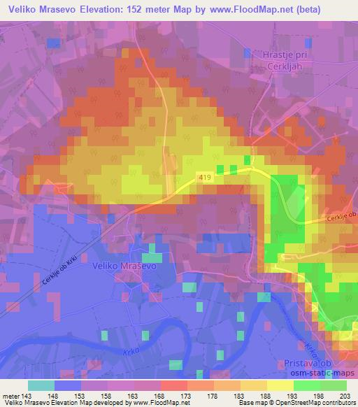 Veliko Mrasevo,Slovenia Elevation Map