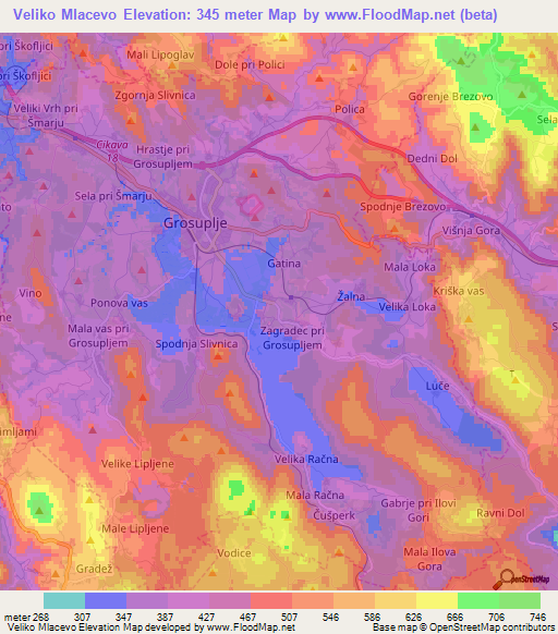 Veliko Mlacevo,Slovenia Elevation Map