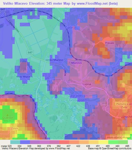 Veliko Mlacevo,Slovenia Elevation Map