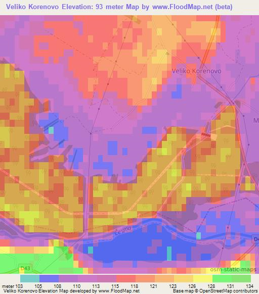 Veliko Korenovo,Croatia Elevation Map