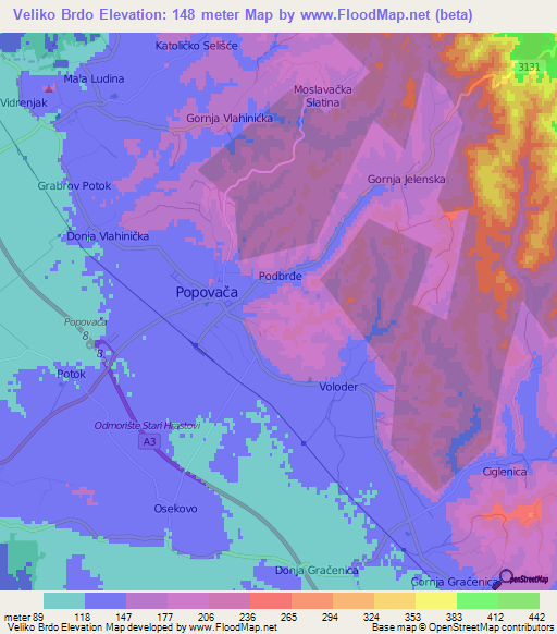 Veliko Brdo,Croatia Elevation Map