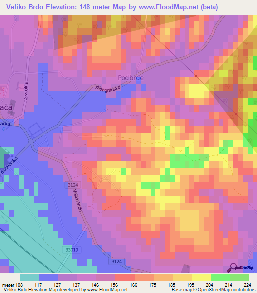 Veliko Brdo,Croatia Elevation Map