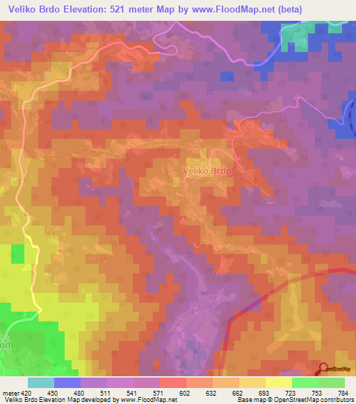 Veliko Brdo,Slovenia Elevation Map