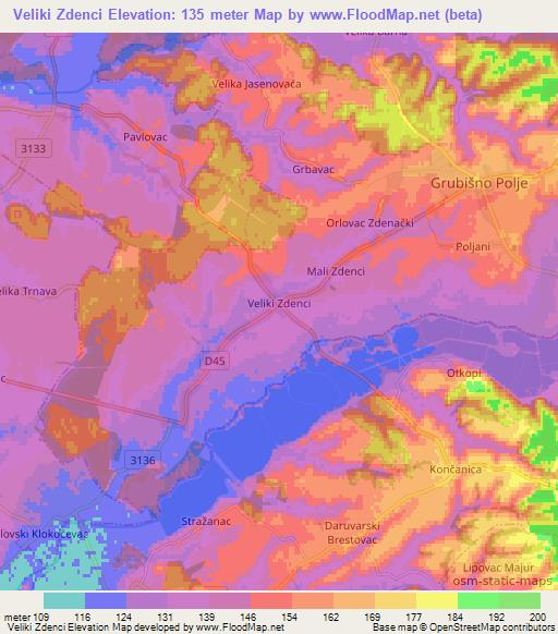 Veliki Zdenci,Croatia Elevation Map