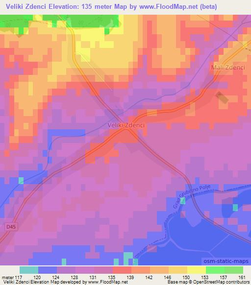 Veliki Zdenci,Croatia Elevation Map