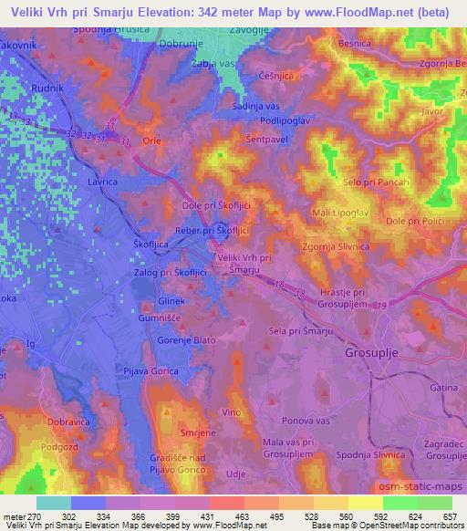 Veliki Vrh pri Smarju,Slovenia Elevation Map