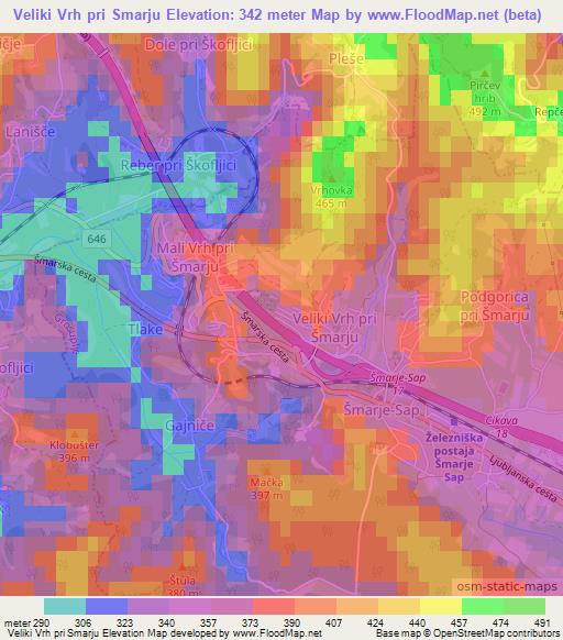 Veliki Vrh pri Smarju,Slovenia Elevation Map