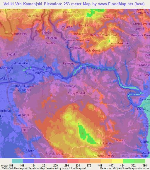 Veliki Vrh Kamanjski,Croatia Elevation Map