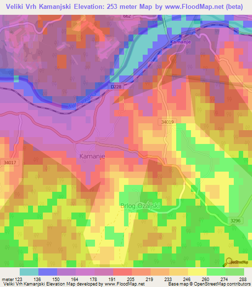 Veliki Vrh Kamanjski,Croatia Elevation Map