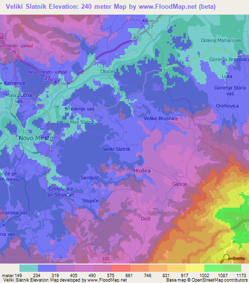 Veliki Slatnik,Slovenia Elevation Map