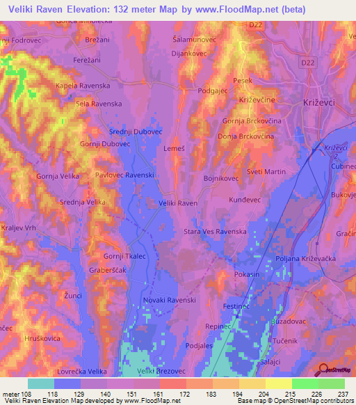 Veliki Raven,Croatia Elevation Map