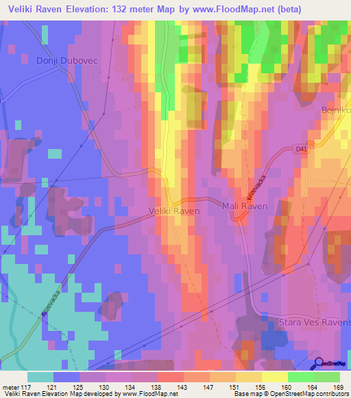 Veliki Raven,Croatia Elevation Map