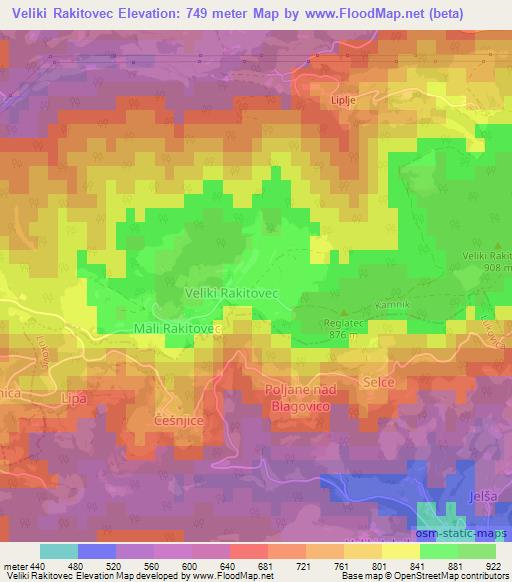 Veliki Rakitovec,Slovenia Elevation Map