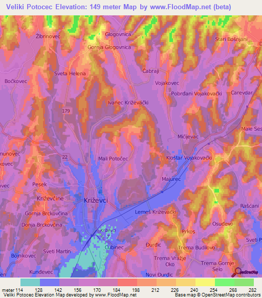 Veliki Potocec,Croatia Elevation Map