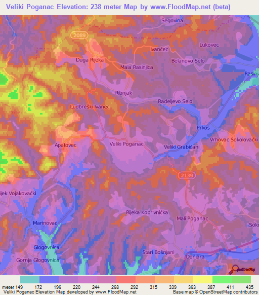 Veliki Poganac,Croatia Elevation Map