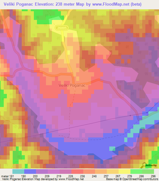 Veliki Poganac,Croatia Elevation Map