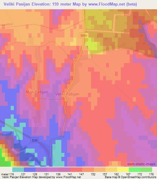 Veliki Pasijan,Croatia Elevation Map