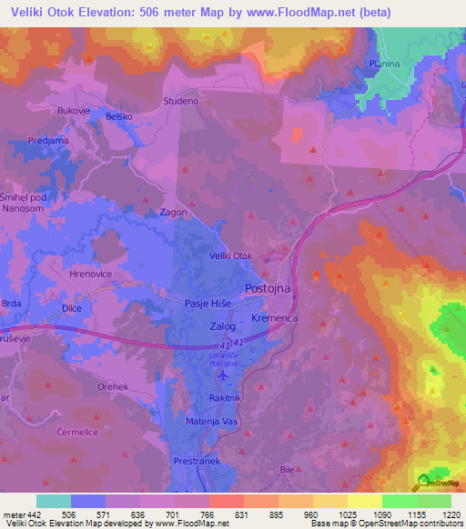 Veliki Otok,Slovenia Elevation Map