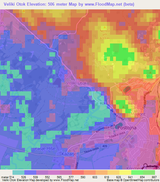 Veliki Otok,Slovenia Elevation Map