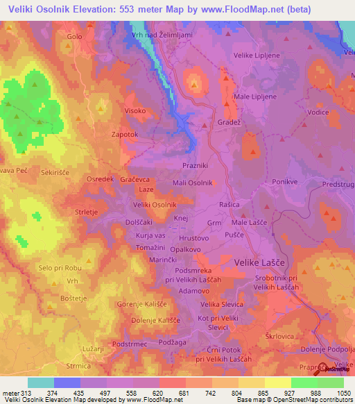 Veliki Osolnik,Slovenia Elevation Map