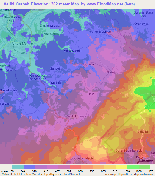 Veliki Orehek,Slovenia Elevation Map