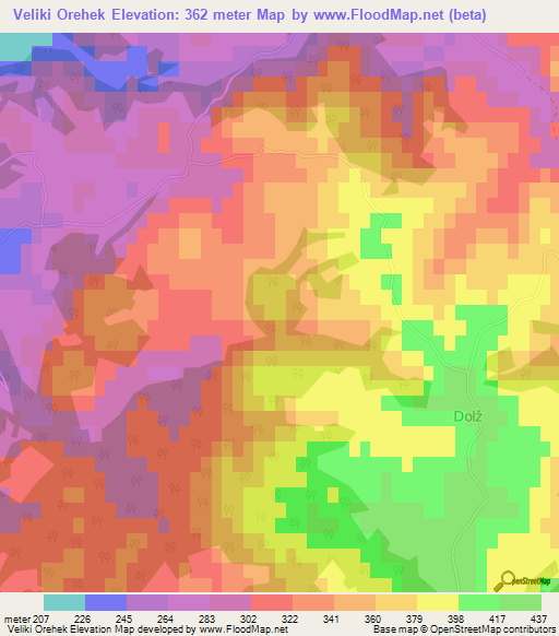 Veliki Orehek,Slovenia Elevation Map