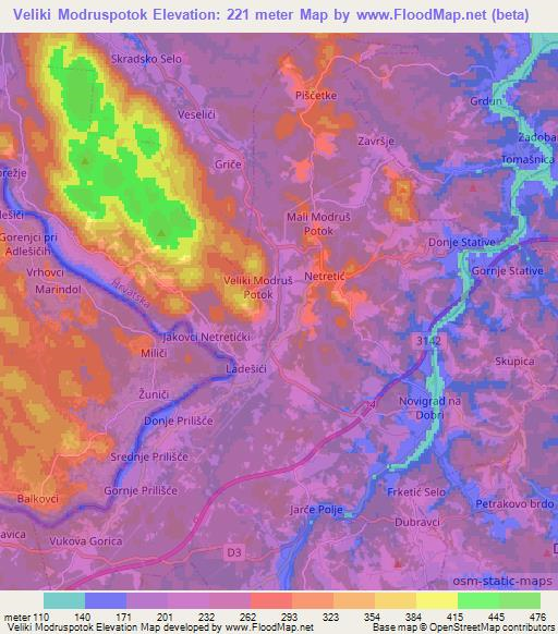 Veliki Modruspotok,Croatia Elevation Map