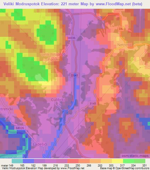 Veliki Modruspotok,Croatia Elevation Map