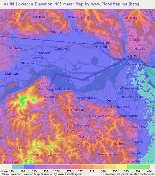 Veliki Lovrecan,Croatia Elevation Map