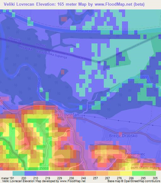 Veliki Lovrecan,Croatia Elevation Map