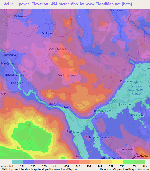 Veliki Lipovec,Slovenia Elevation Map