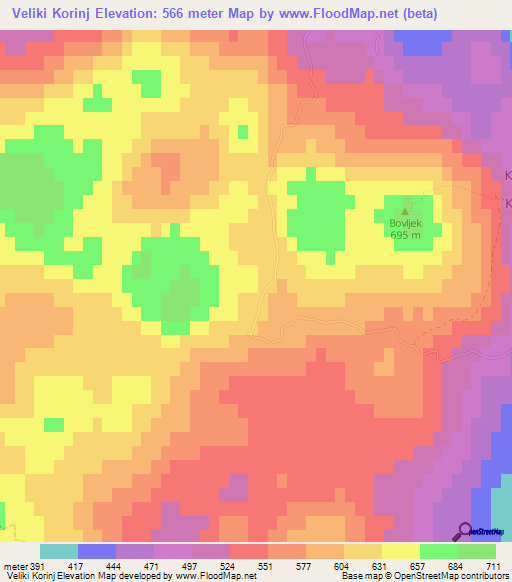 Veliki Korinj,Slovenia Elevation Map