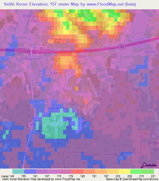 Veliki Koren,Slovenia Elevation Map
