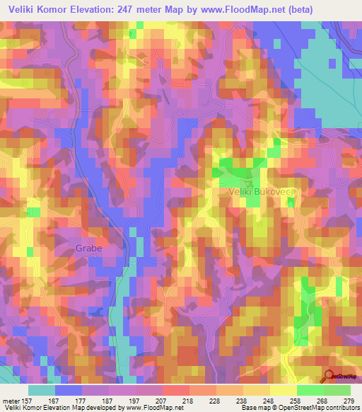 Veliki Komor,Croatia Elevation Map