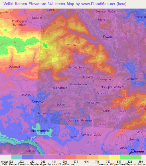 Veliki Kamen,Slovenia Elevation Map